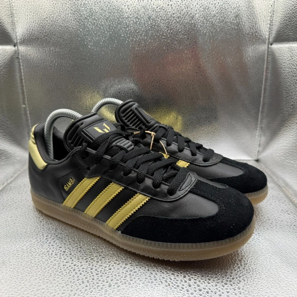 Size 6 Adidas‎ Samba Messi Core Black/Metallic Gold/Gum Mens Soccer Shoes JH5641